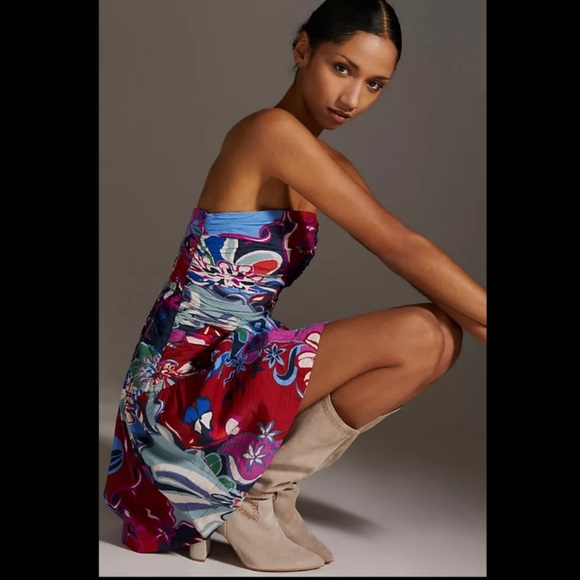 ANTHROPOLOGIE NWT Floral Lace-Up Mini Dress Size 8. - Picture 4 of 15